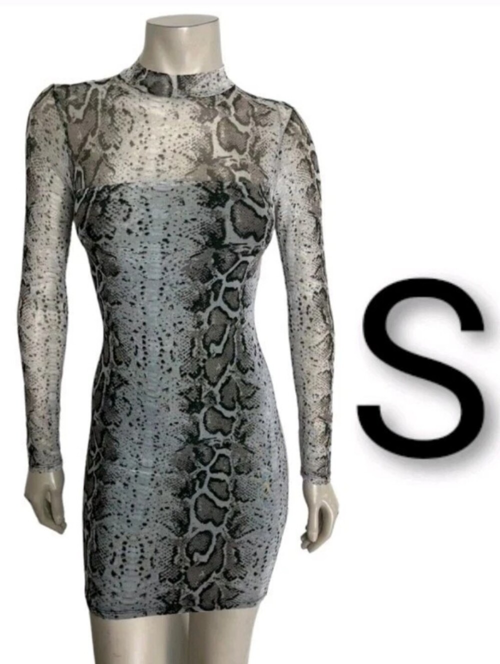 🆕Grey Snakeskin Print Mesh Long Sleeve Mini Dress~ SIZE S
